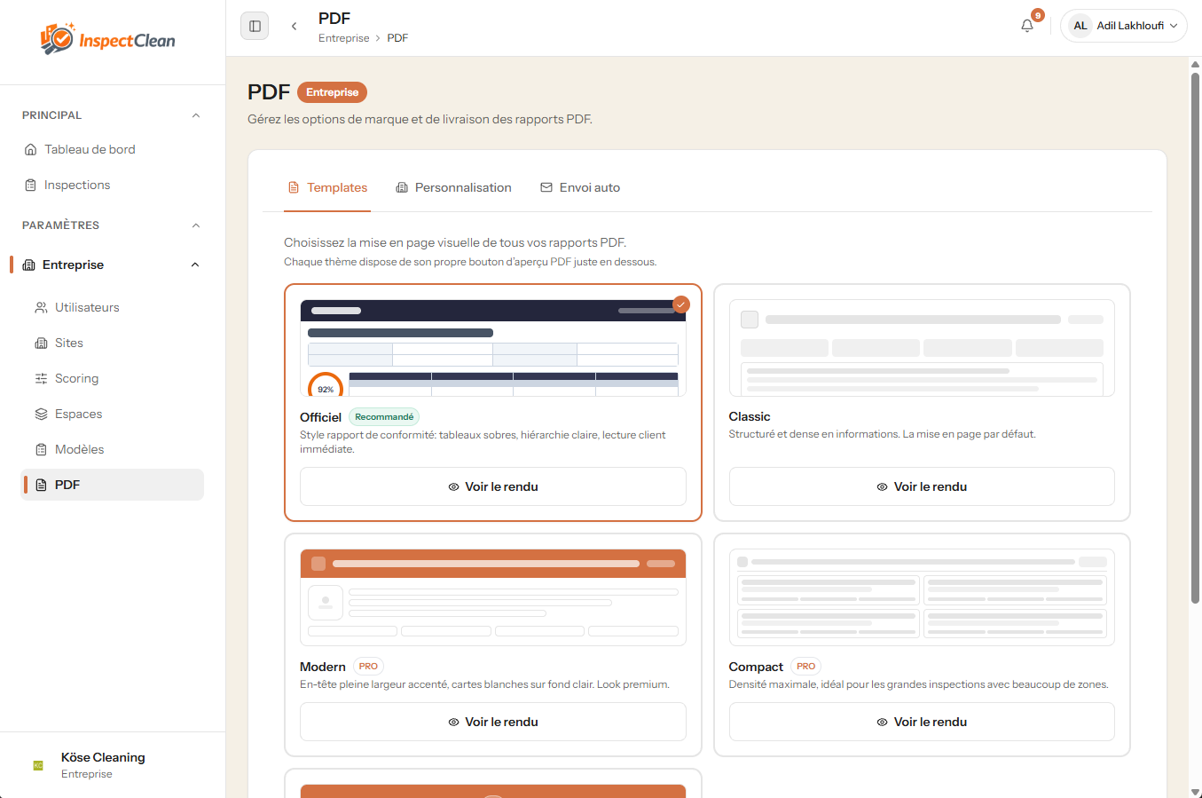 Exemple de rapport PDF InspectClean généré automatiquement